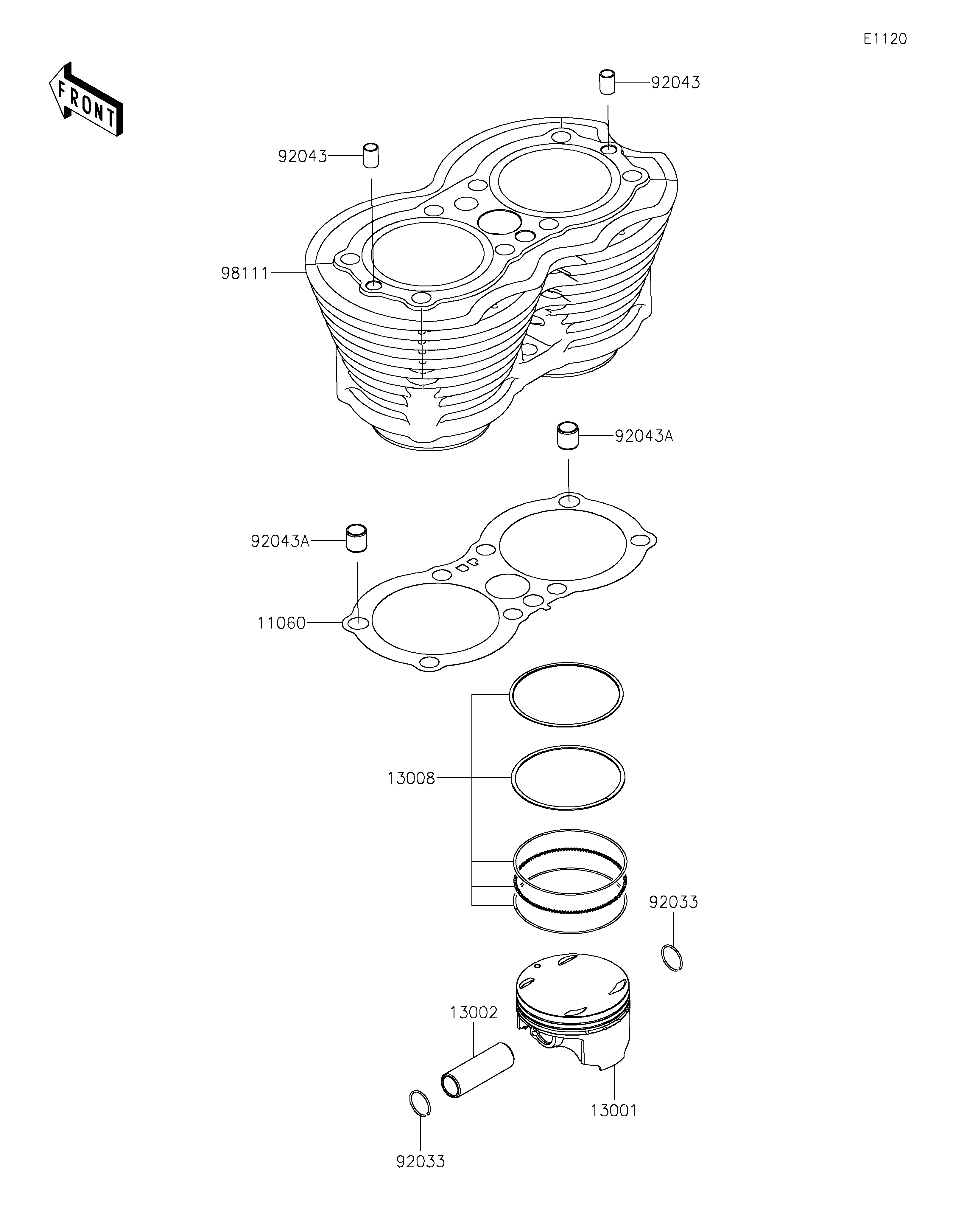 CYLINDRE PISTON POUR W800 CAFE EJ800CKF GRIS 2019