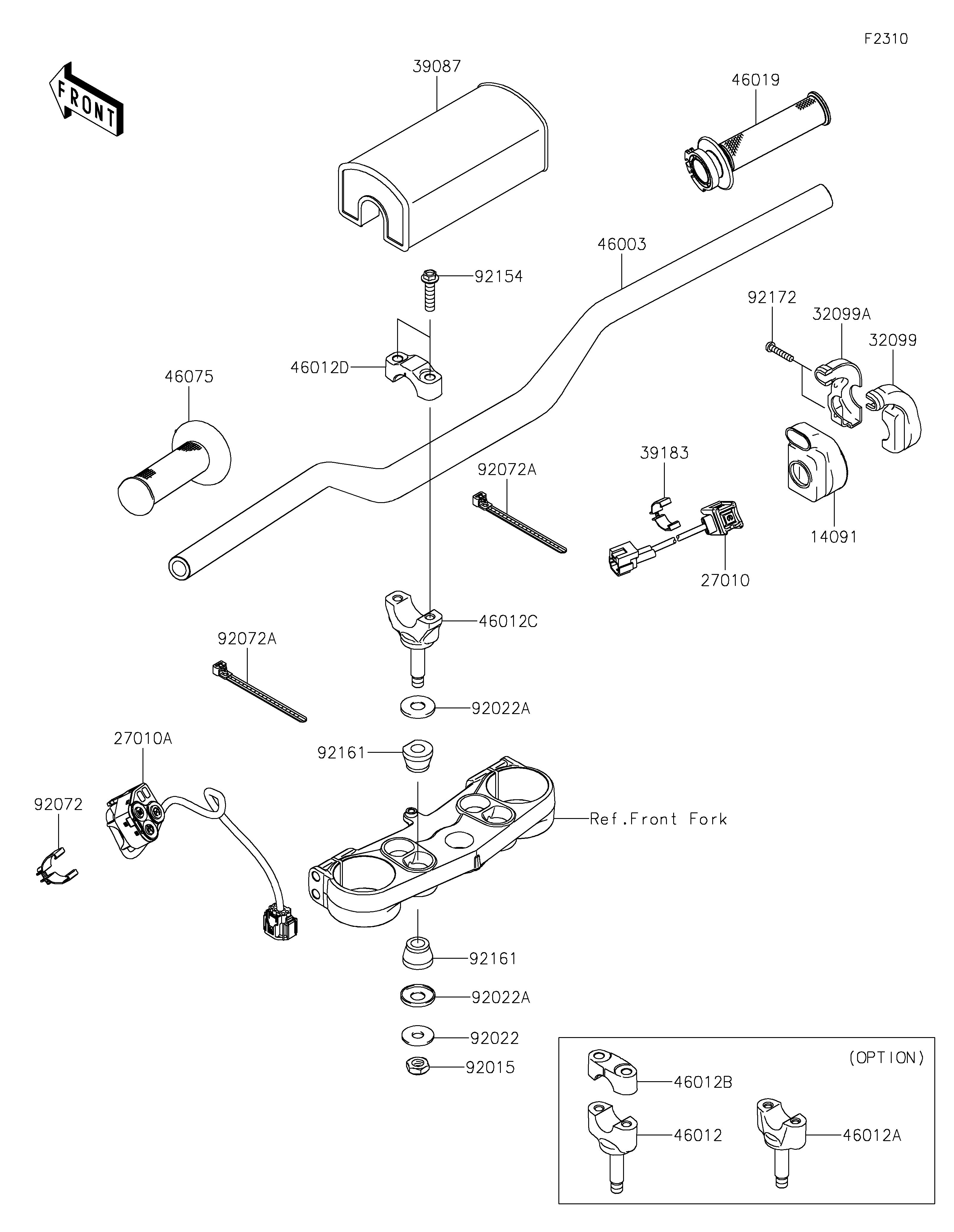 GUIDON POUR KX450 KX450MSFNN VERT 2025 EUROPE