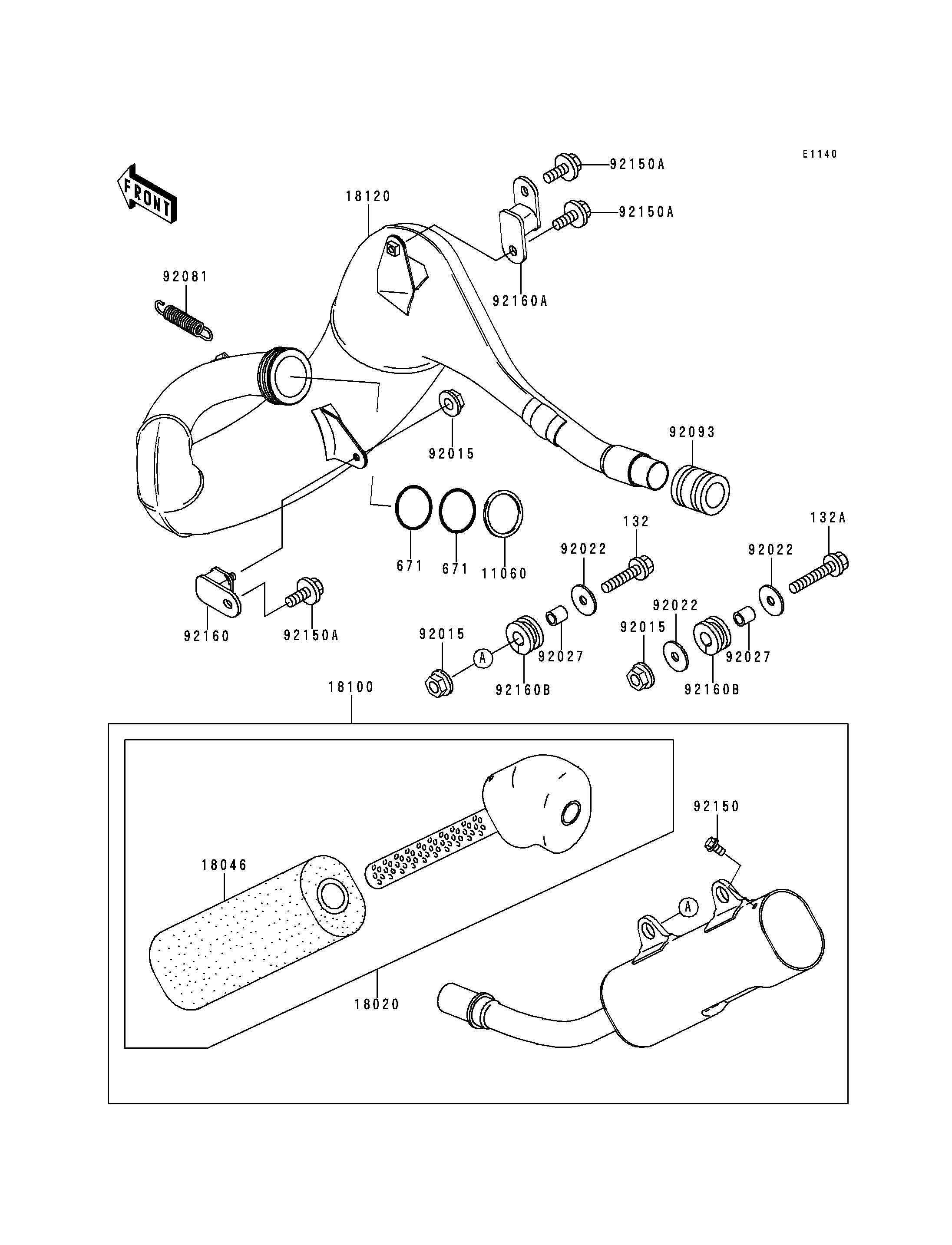 ECHAPPEMENT POUR KX250 KX250-L2 VERT 2000 EUROPE