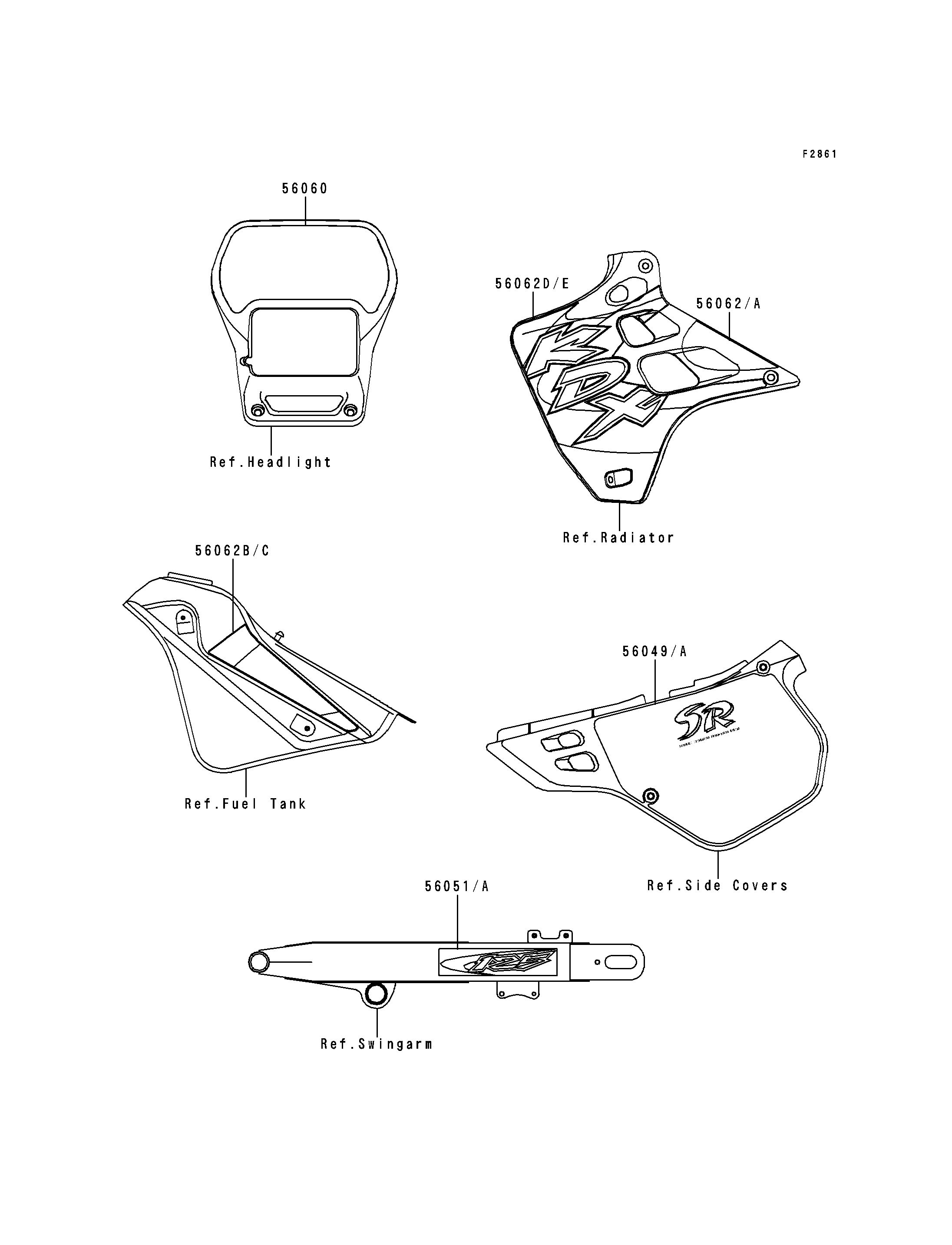 STICKERRED POUR KDX125SR KDX125 B6 ROUGE 1999 EUROPE